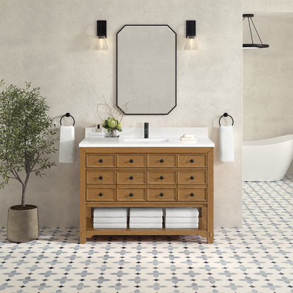 James Martin Vanities Malibu 48" Amber Birch Single Vanity With Single Hole 3 cm White Zeus Quartz Top & Backsplash