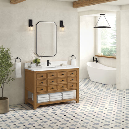 James Martin Vanities Malibu 48" Amber Birch Single Vanity With Single Hole 3 cm White Zeus Quartz Top & Backsplash