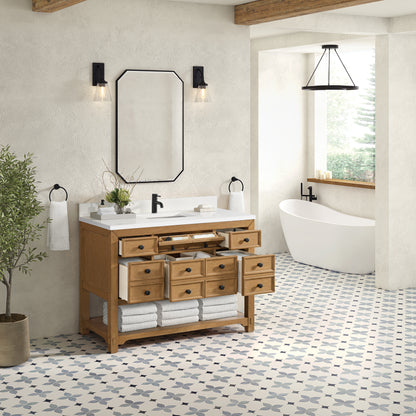 James Martin Vanities Malibu 48" Amber Birch Single Vanity With Single Hole 3 cm White Zeus Quartz Top & Backsplash