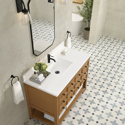 James Martin Vanities Malibu 48" Amber Birch Single Vanity With Single Hole 3 cm White Zeus Quartz Top & Backsplash