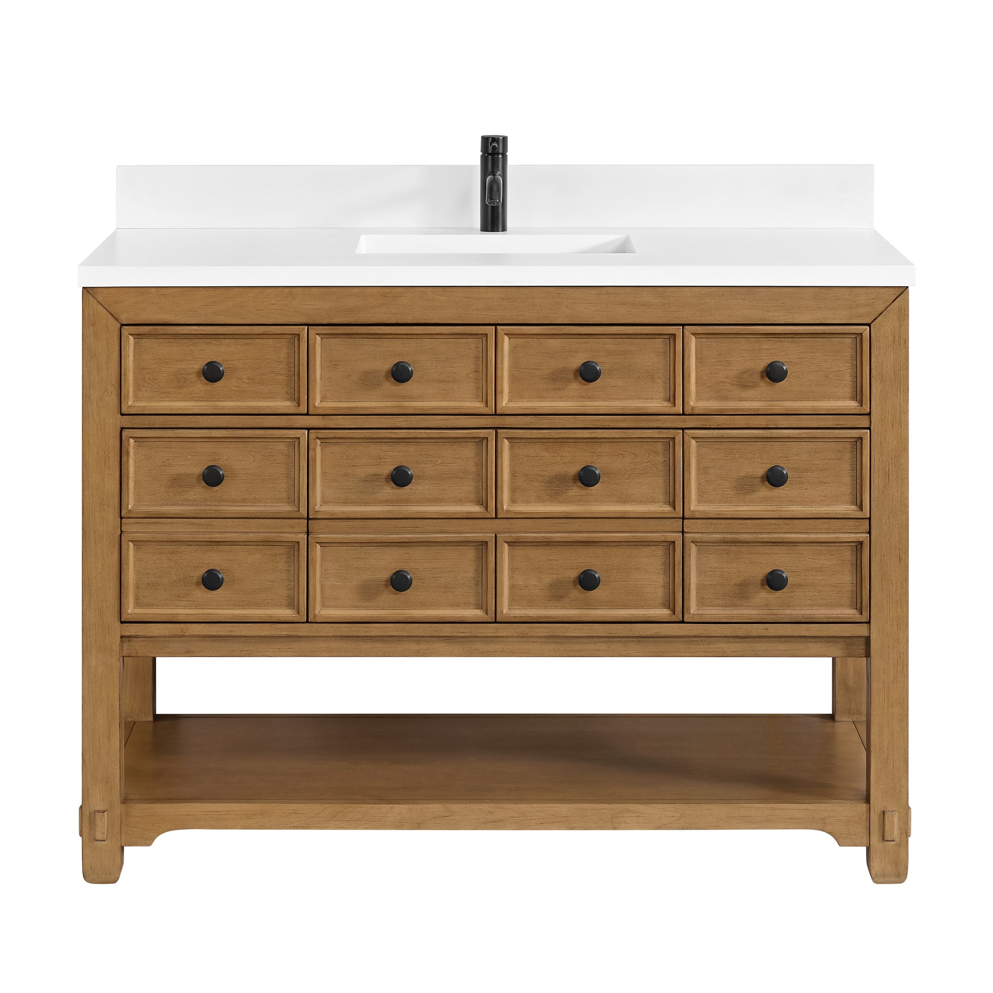 James Martin Vanities Malibu 48" Amber Birch Single Vanity With Single Hole 3 cm White Zeus Quartz Top & Backsplash