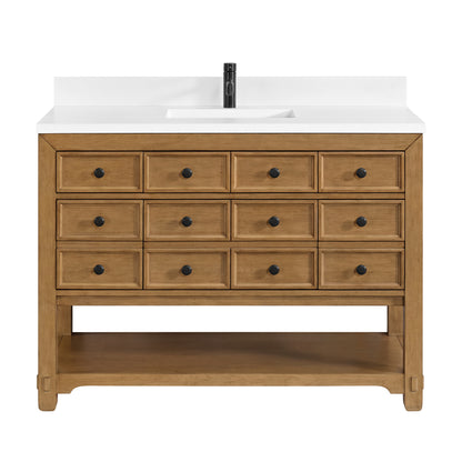 James Martin Vanities Malibu 48" Amber Birch Single Vanity With Single Hole 3 cm White Zeus Quartz Top & Backsplash