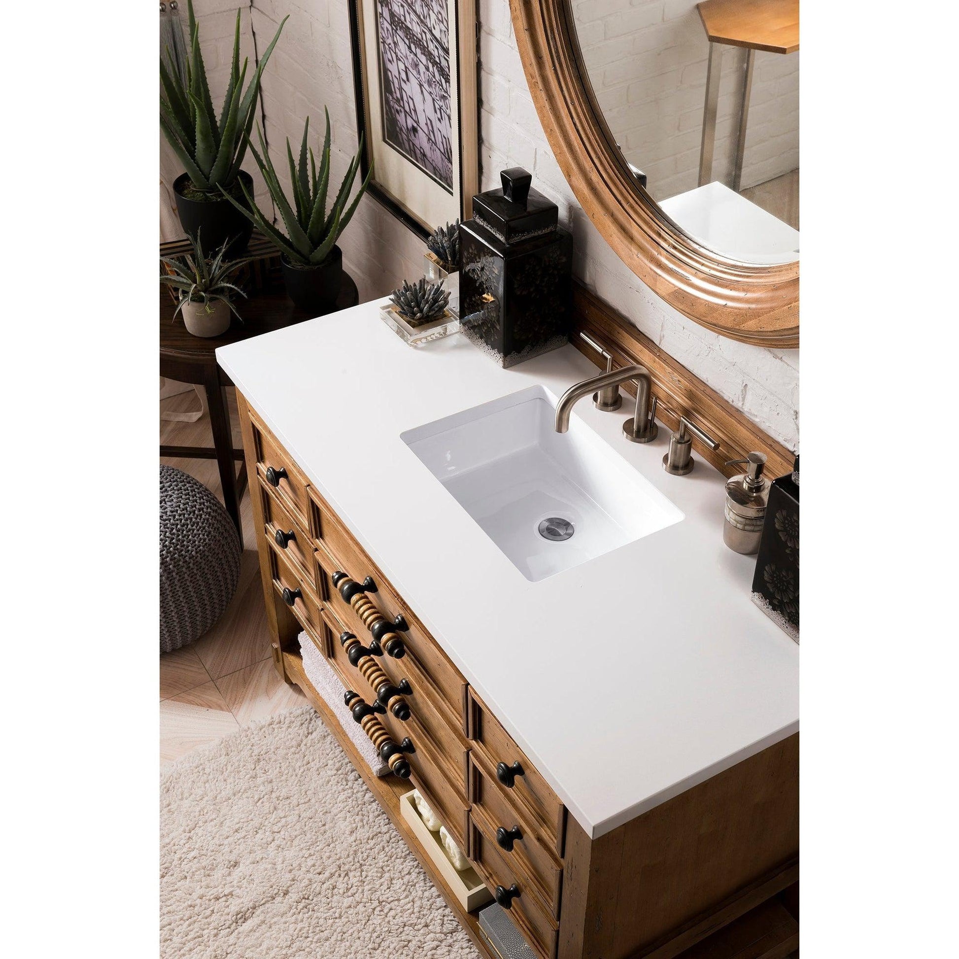 James Martin Vanities Malibu 48" Honey Alder Single Vanity With 3cm White Zeus Quartz Top