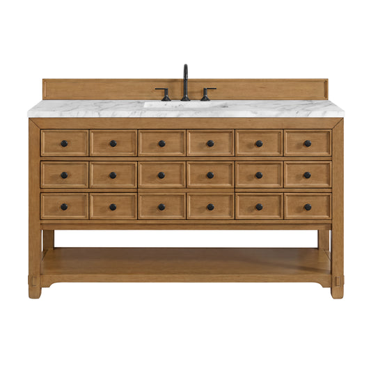 James Martin Vanities Malibu 60" Amber Birch Single Vanity With 3 cm Carrara Marble Top
