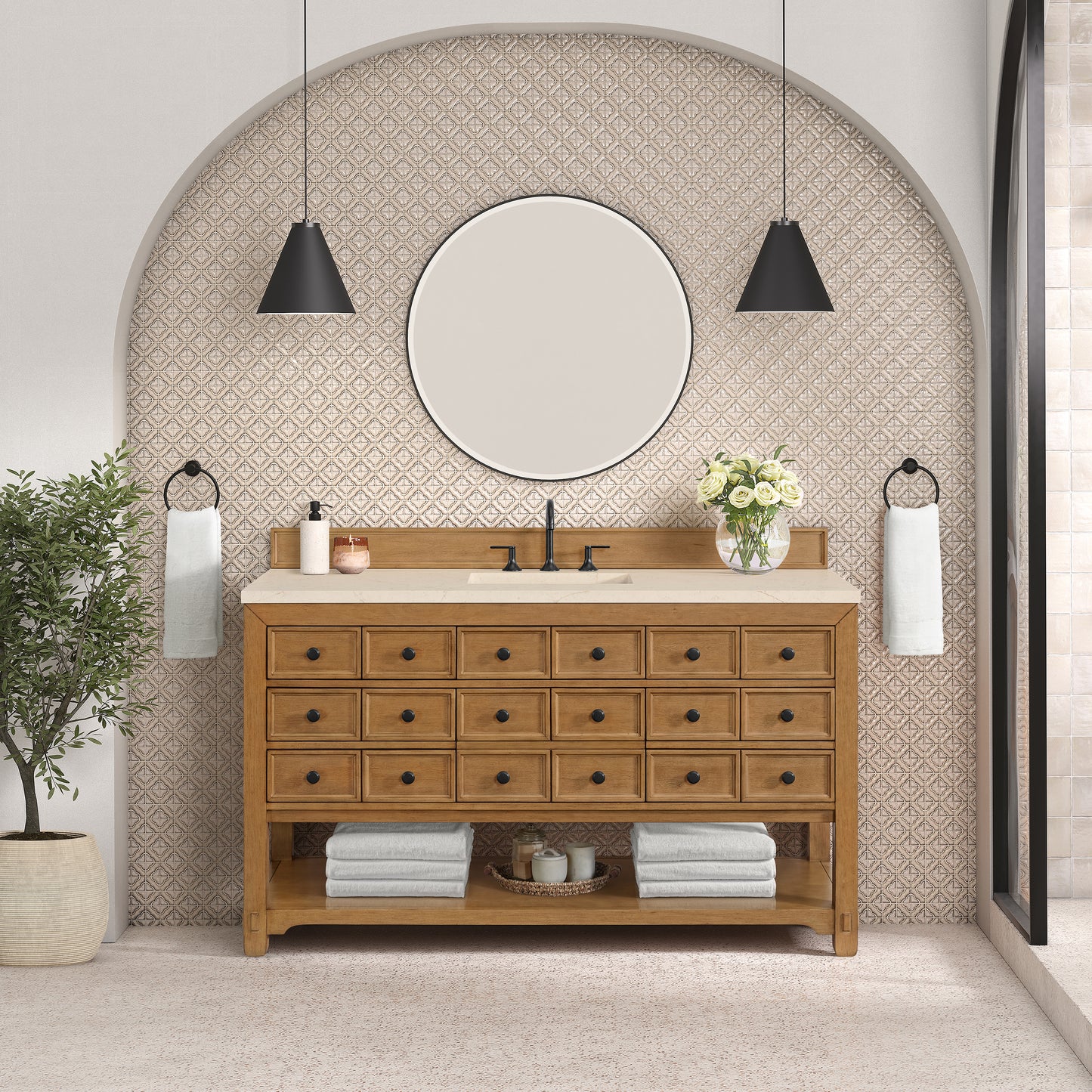 James Martin Vanities Malibu 60" Amber Birch Single Vanity With 3 cm Eternal Marfil Top
