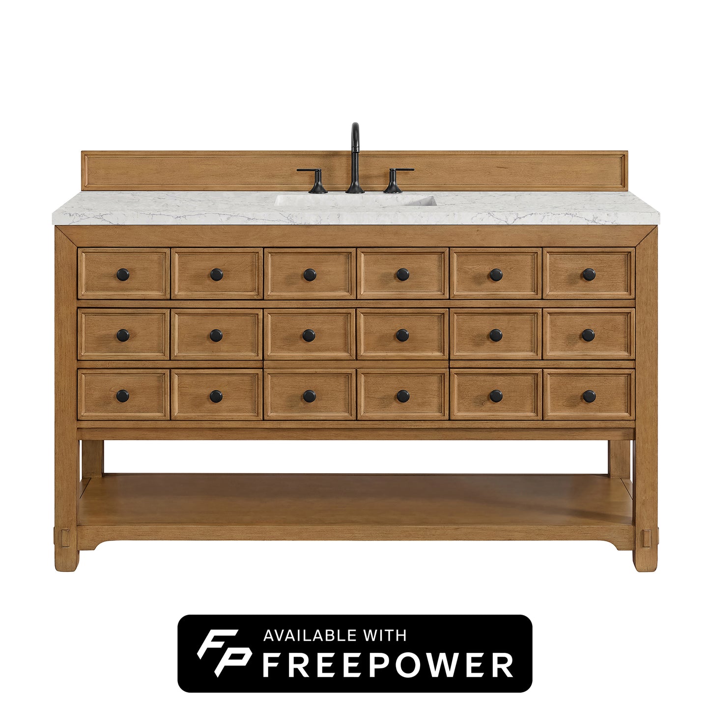 James Martin Vanities Malibu 60" Amber Birch Single Vanity With 3cm Eternal Jasmine Pearl Top With FreePower Wireless Charger