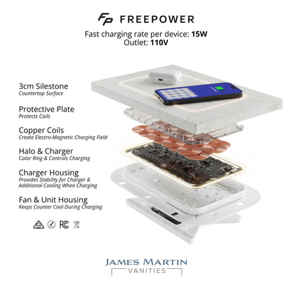 James Martin Vanities Malibu 60" Amber Birch Single Vanity With 3cm Eternal Jasmine Pearl Top With FreePower Wireless Charger