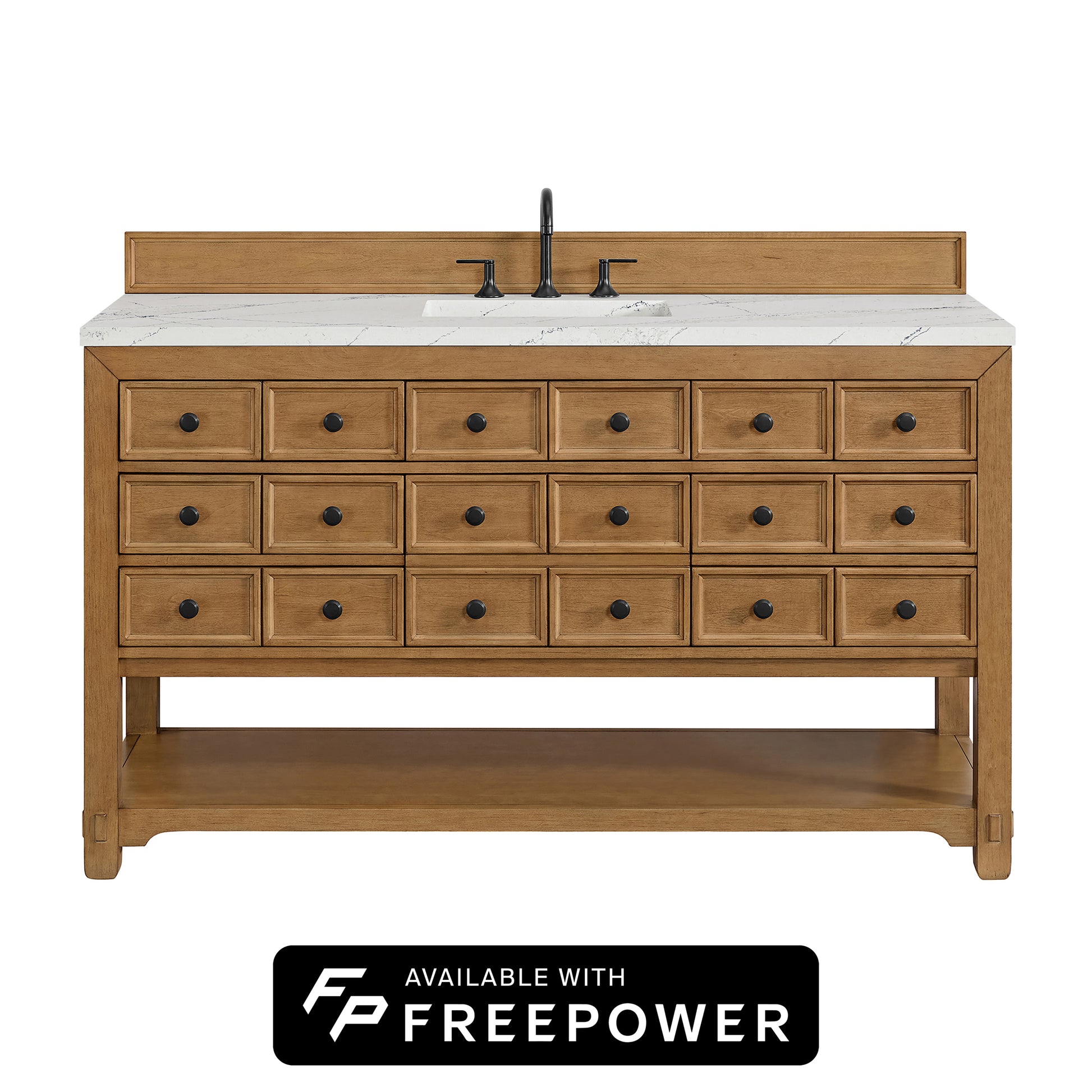 James Martin Vanities Malibu 60" Amber Birch Single Vanity With 3cm Ethereal Noctis Top With FreePower Wireless Charger