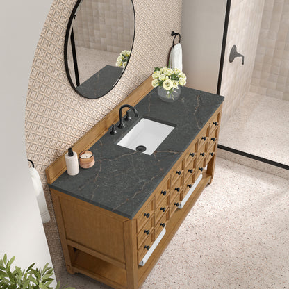 James Martin Vanities Malibu 60" Amber Birch Single Vanity With 3cm Parisien Bleu Top With FreePower Wireless Charger