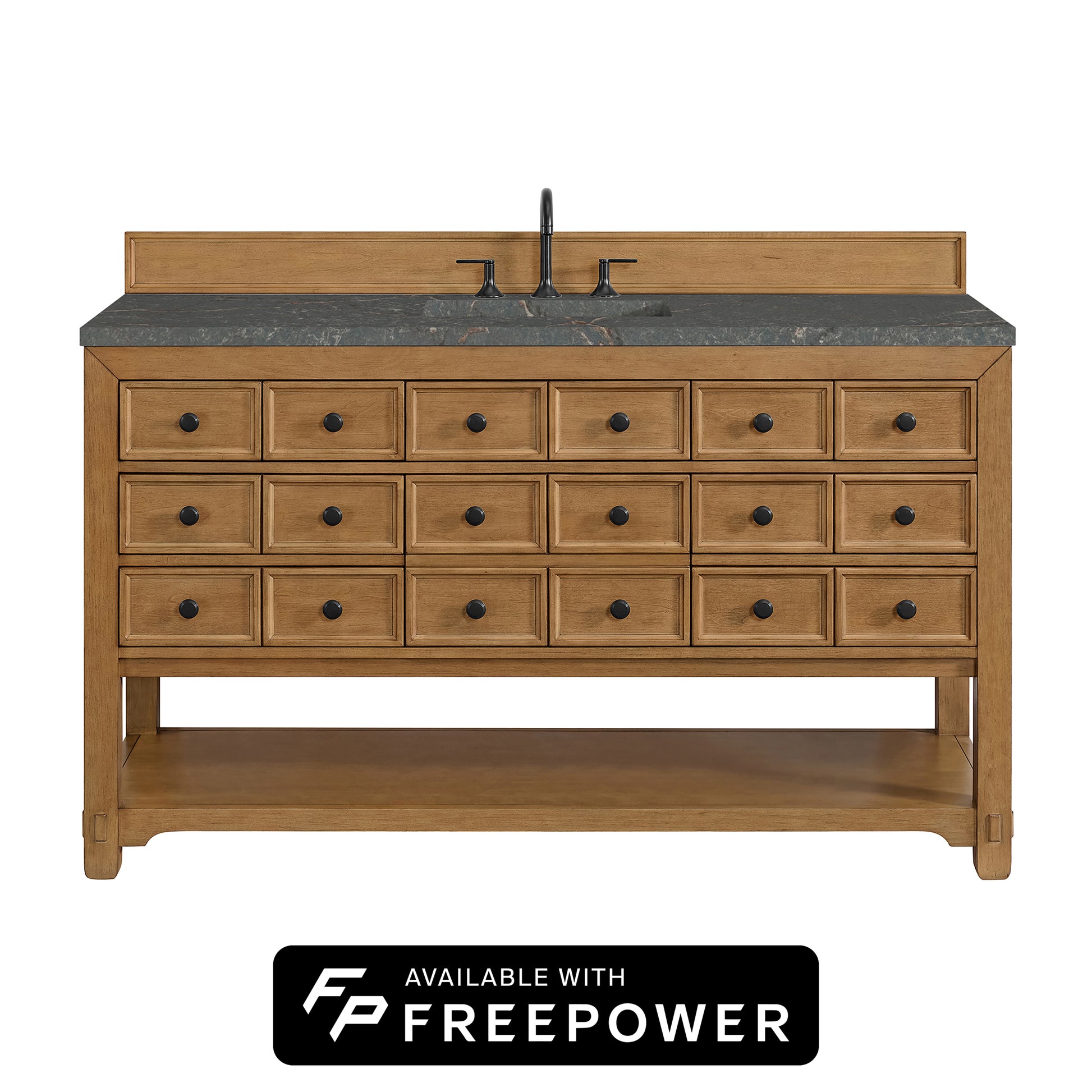 James Martin Vanities Malibu 60" Amber Birch Single Vanity With 3cm Parisien Bleu Top With FreePower Wireless Charger