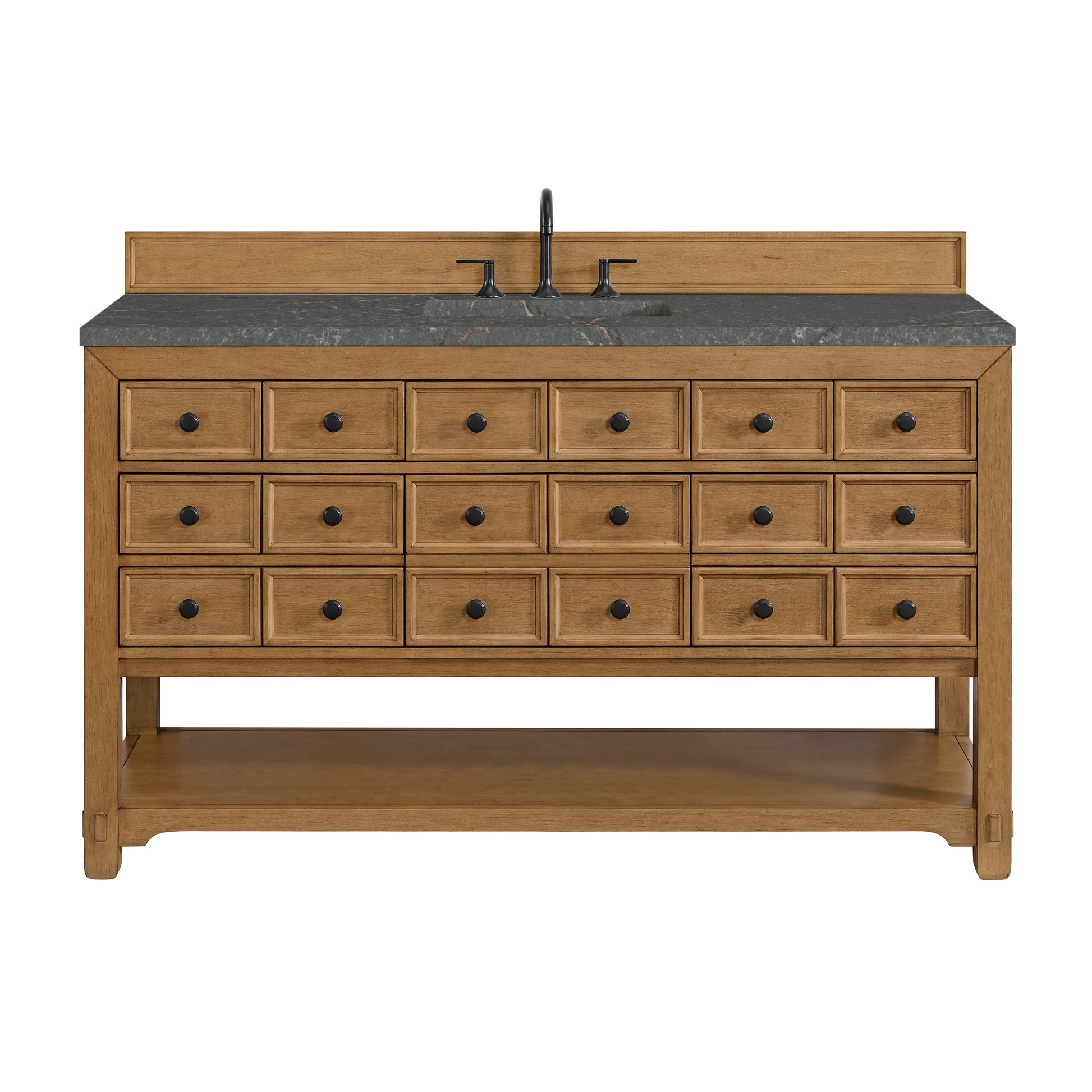 James Martin Vanities Malibu 60" Amber Birch Single Vanity With 3cm Parisien Bleu Top With FreePower Wireless Charger