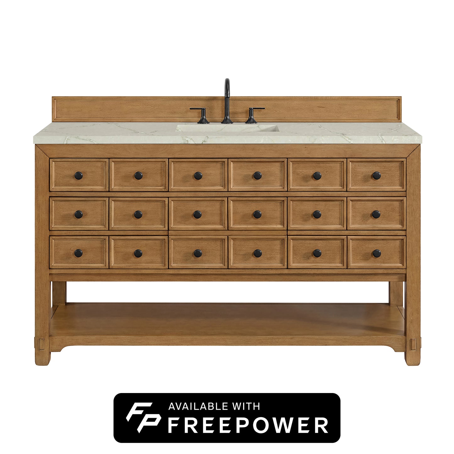 James Martin Vanities Malibu 60" Amber Birch Single Vanity With 3cm Victorian Silver Top With FreePower Wireless Charger