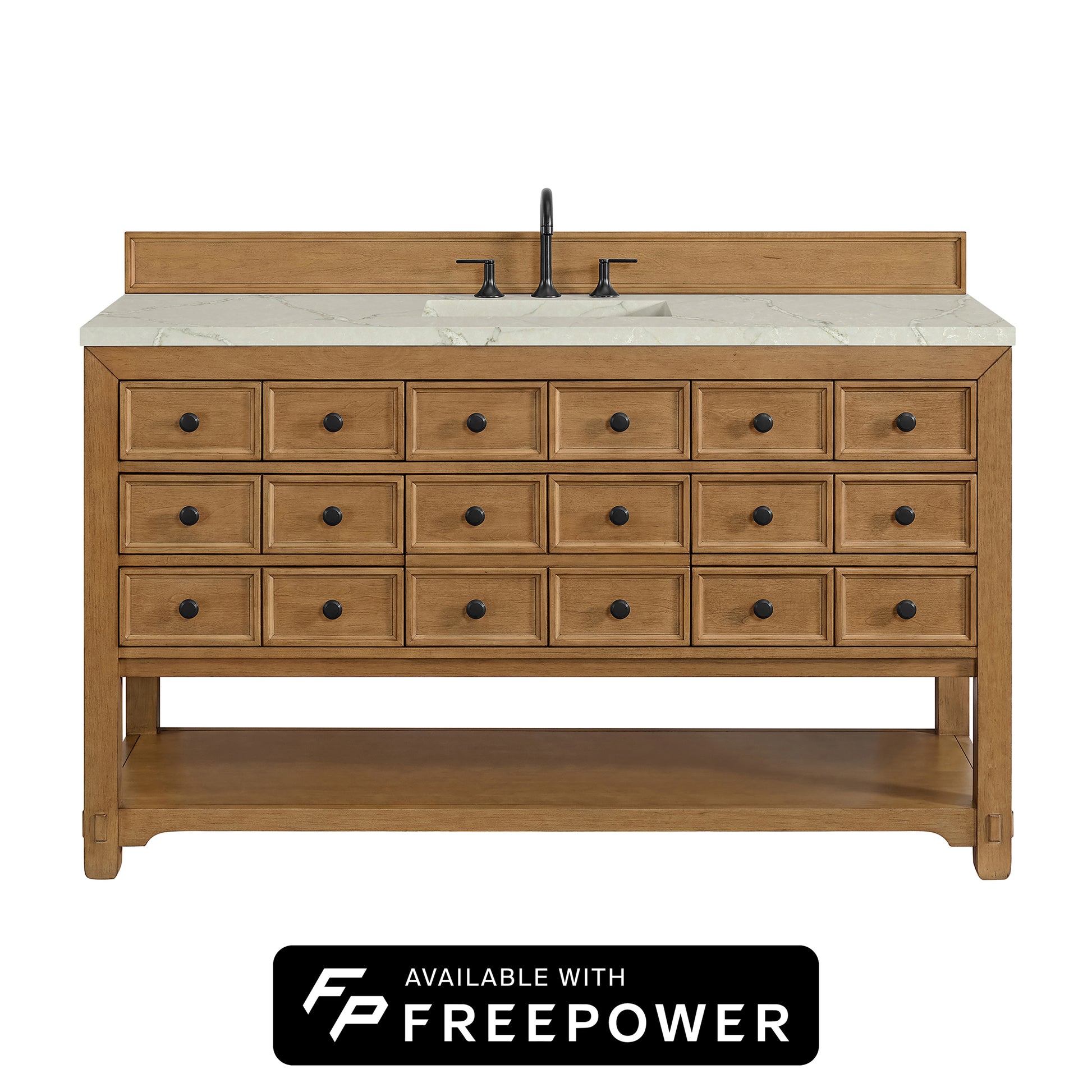 James Martin Vanities Malibu 60" Amber Birch Single Vanity With 3cm Victorian Silver Top With FreePower Wireless Charger