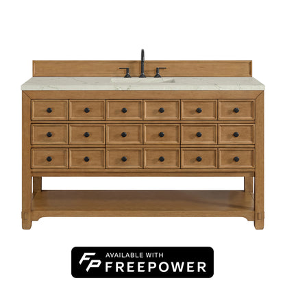 James Martin Vanities Malibu 60" Amber Birch Single Vanity With 3cm Victorian Silver Top With FreePower Wireless Charger