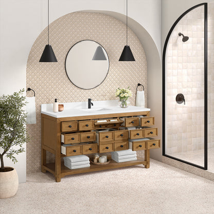 James Martin Vanities Malibu 60" Amber Birch Single Vanity With Single Hole 3 cm White Zeus Top & Backsplash