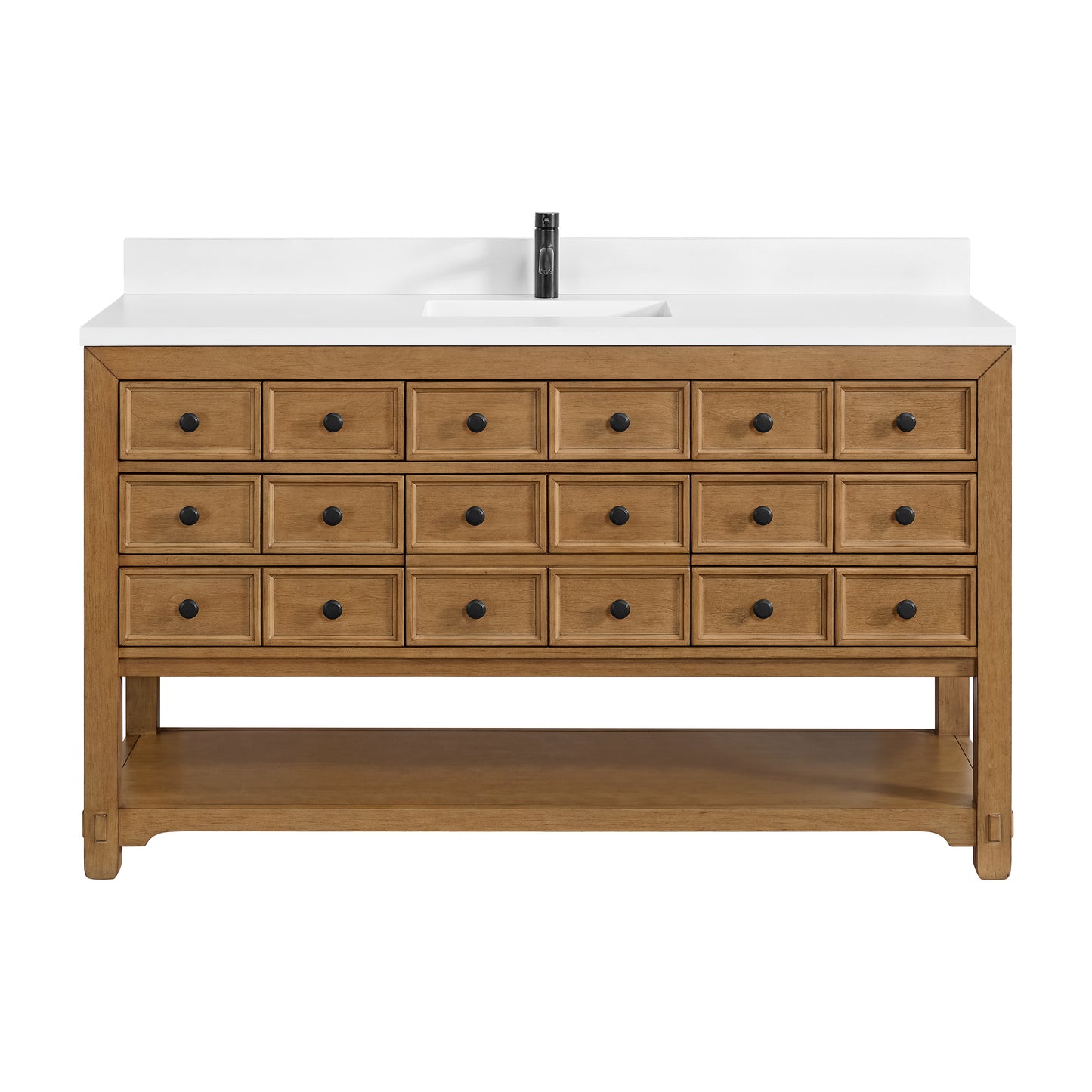 James Martin Vanities Malibu 60" Amber Birch Single Vanity With Single Hole 3 cm White Zeus Top & Backsplash