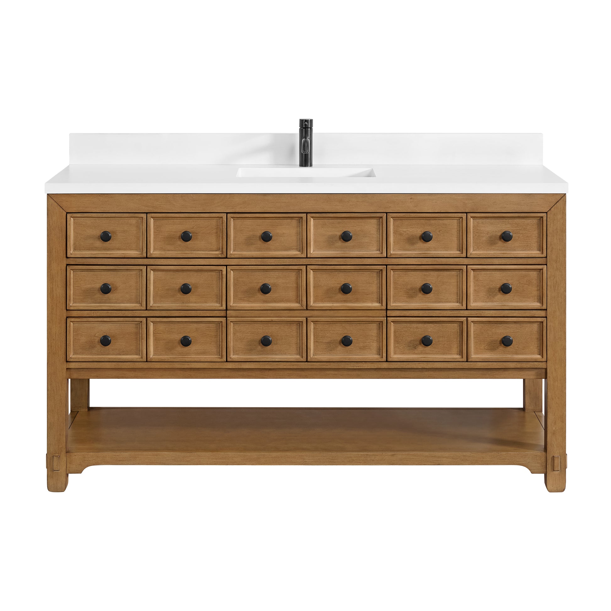 James Martin Vanities Malibu 60" Amber Birch Single Vanity With Single Hole 3 cm White Zeus Top & Backsplash