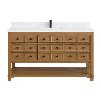 James Martin Vanities Malibu 60" Amber Birch Single Vanity With Single Hole 3 cm White Zeus Top & Backsplash