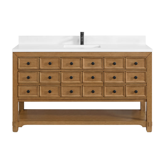 James Martin Vanities Malibu 60" Amber Birch Single Vanity With Single Hole 3 cm White Zeus Top & Backsplash