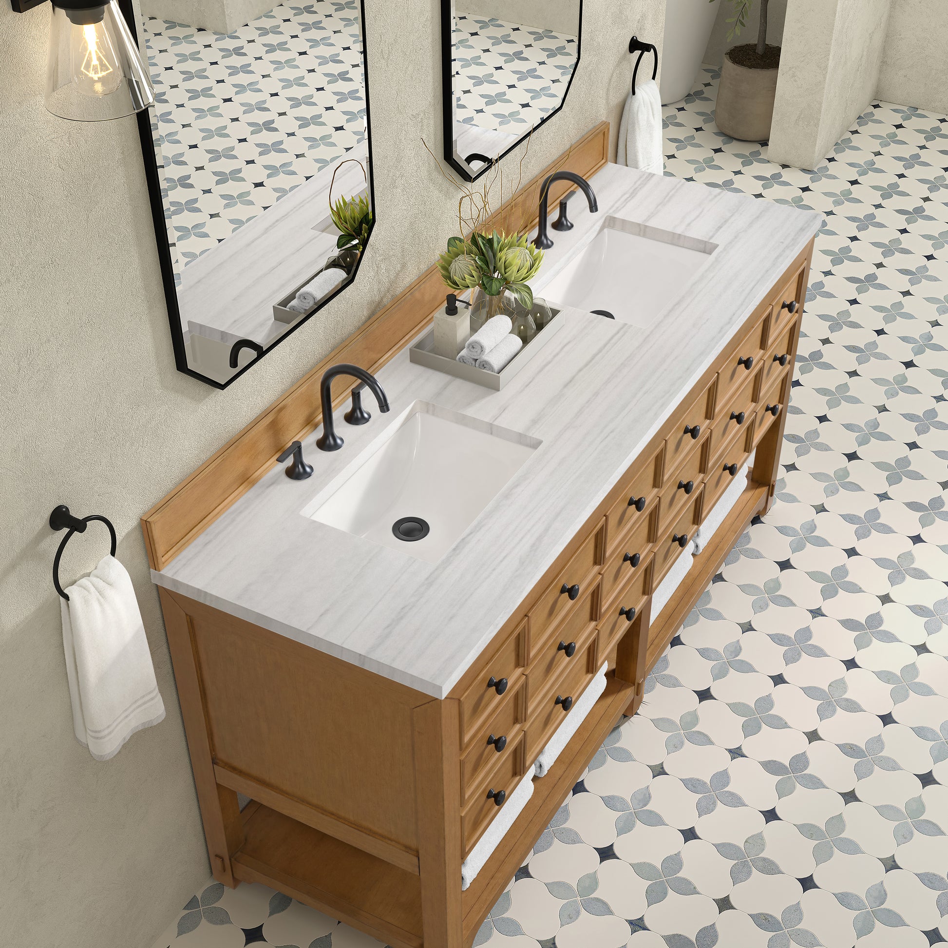 James Martin Vanities Malibu 72" Amber Birch Double Vanity With 3 cm Arctic Fall Top