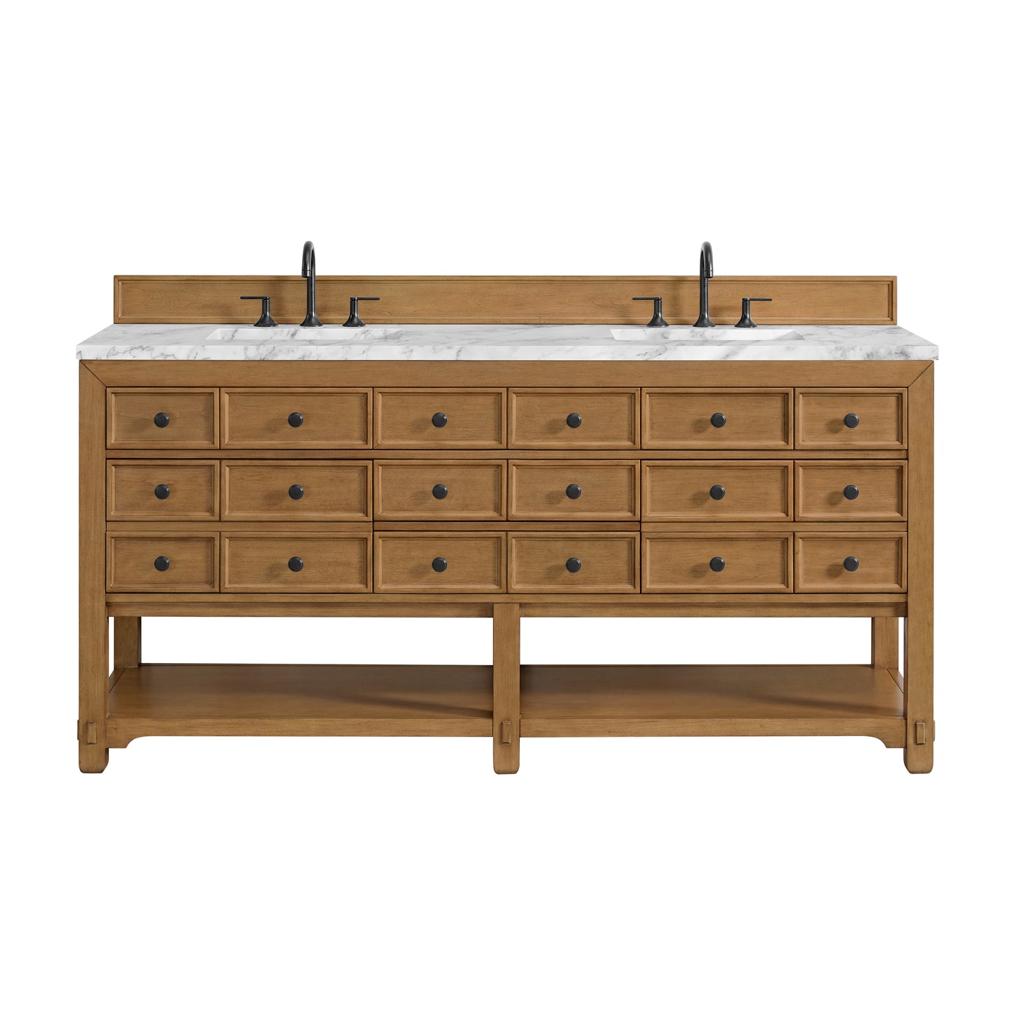James Martin Vanities Malibu 72" Amber Birch Double Vanity With 3 cm Carrara Marble Top
