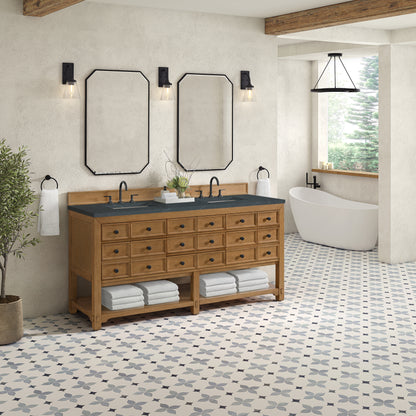 James Martin Vanities Malibu 72" Amber Birch Double Vanity With 3 cm Charcoal Soapstone Top