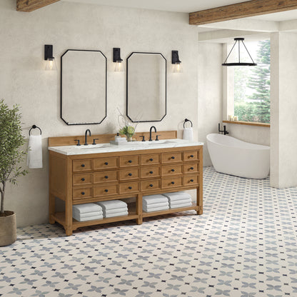 James Martin Vanities Malibu 72" Amber Birch Double Vanity With 3 cm Ethereal Noctis Top