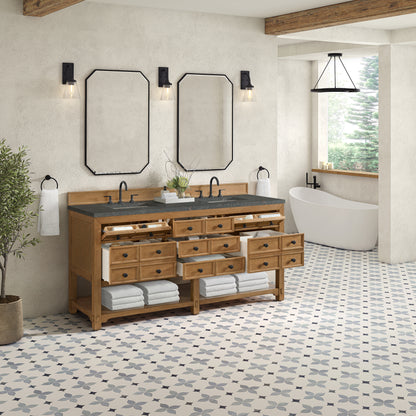 James Martin Vanities Malibu 72" Amber Birch Double Vanity With 3 cm Parisien Bleu Top