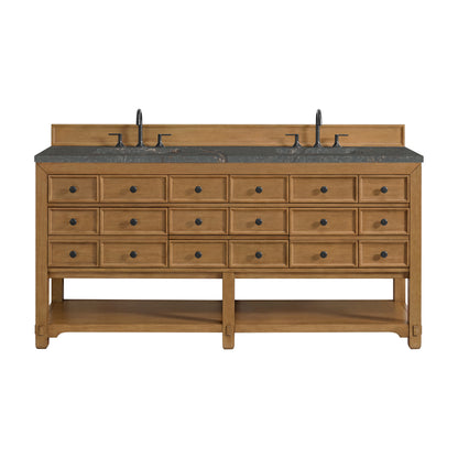 James Martin Vanities Malibu 72" Amber Birch Double Vanity With 3 cm Parisien Bleu Top