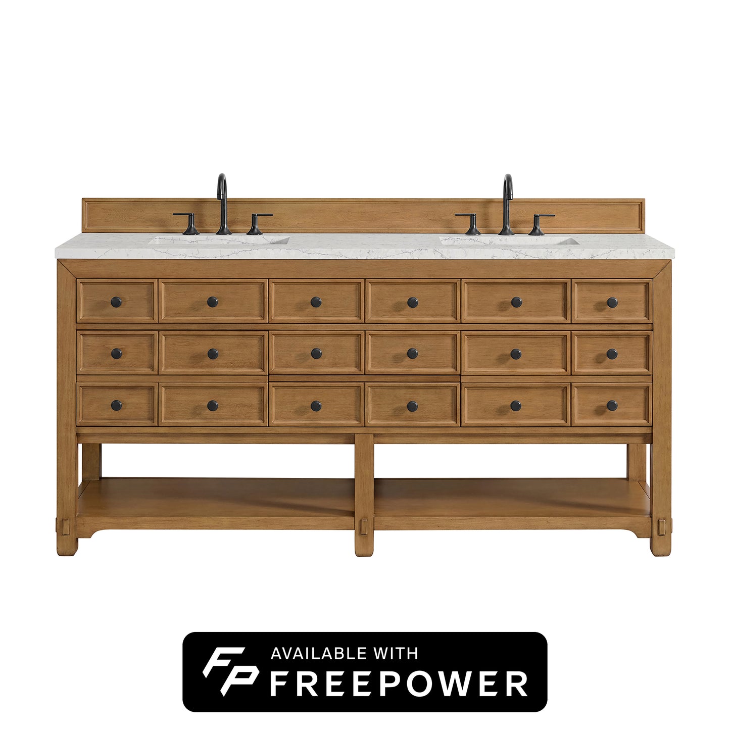 James Martin Vanities Malibu 72" Amber Birch Double Vanity With 3cm Eternal Jasmine Pearl Top With FreePower Wireless Charger