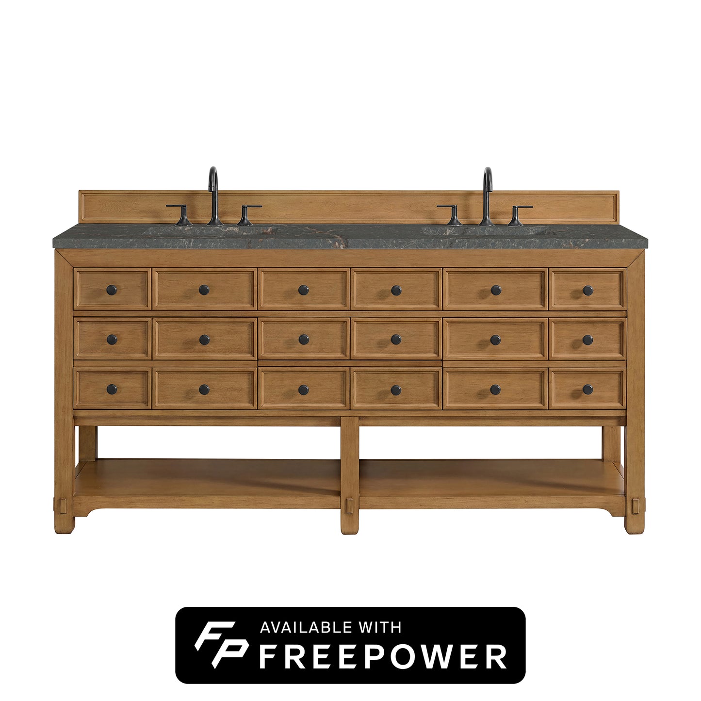 James Martin Vanities Malibu 72" Amber Birch Double Vanity With 3cm Parisien Bleu Top With FreePower Wireless Charger