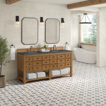 James Martin Vanities Malibu 72" Amber Birch Double Vanity With 3cm Parisien Bleu Top With FreePower Wireless Charger