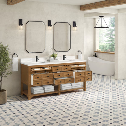 James Martin Vanities Malibu 72" Amber Birch Double Vanity With Single Hole 3 cm White Zeus Top & Backsplash