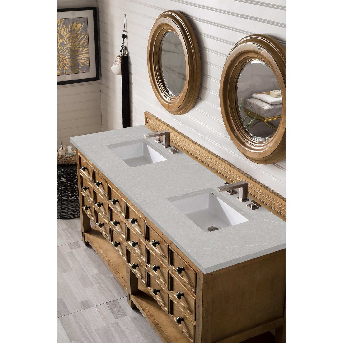 James Martin Vanities Malibu 72" Honey Alder Double Vanity With 3cm Eternal Serena Quartz Top