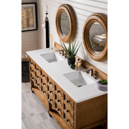 James Martin Vanities Malibu 72" Honey Alder Double Vanity With 3cm White Zeus Quartz Top