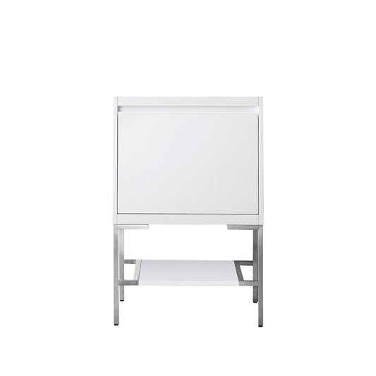 James Martin Vanities Mantova 23.6" Glossy White and Brushed Nickel Base Single Vanity Cabinet