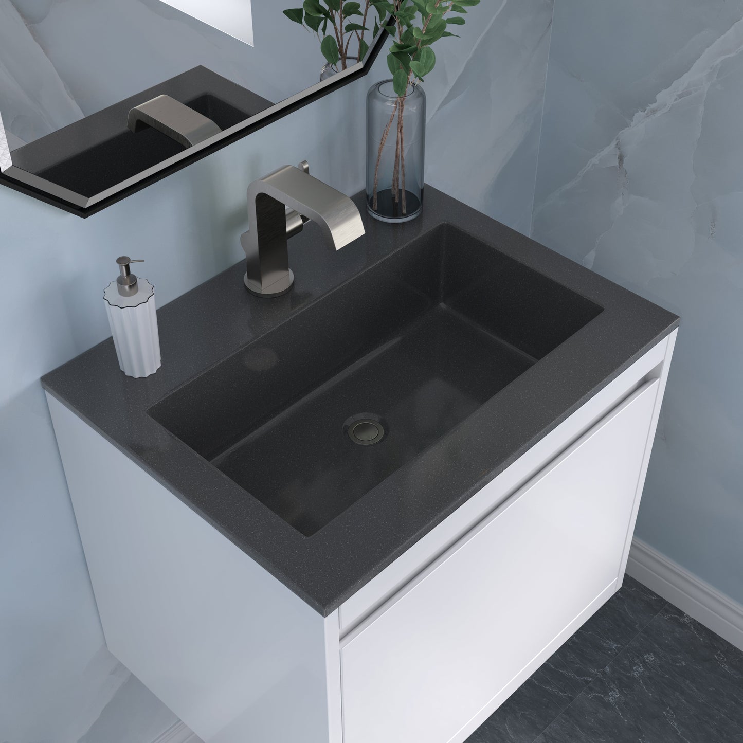 James Martin Vanities Mantova 23.6" Glossy White and Brushed Nickel Base Single Vanity With Charcoal Black Composite Stone Top