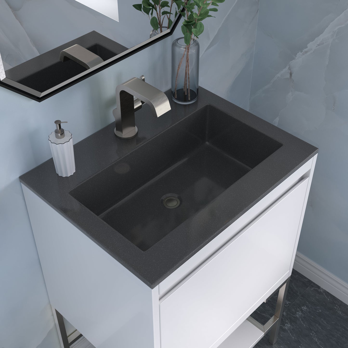 James Martin Vanities Mantova 23.6" Glossy White and Brushed Nickel Base Single Vanity With Charcoal Black Composite Stone Top