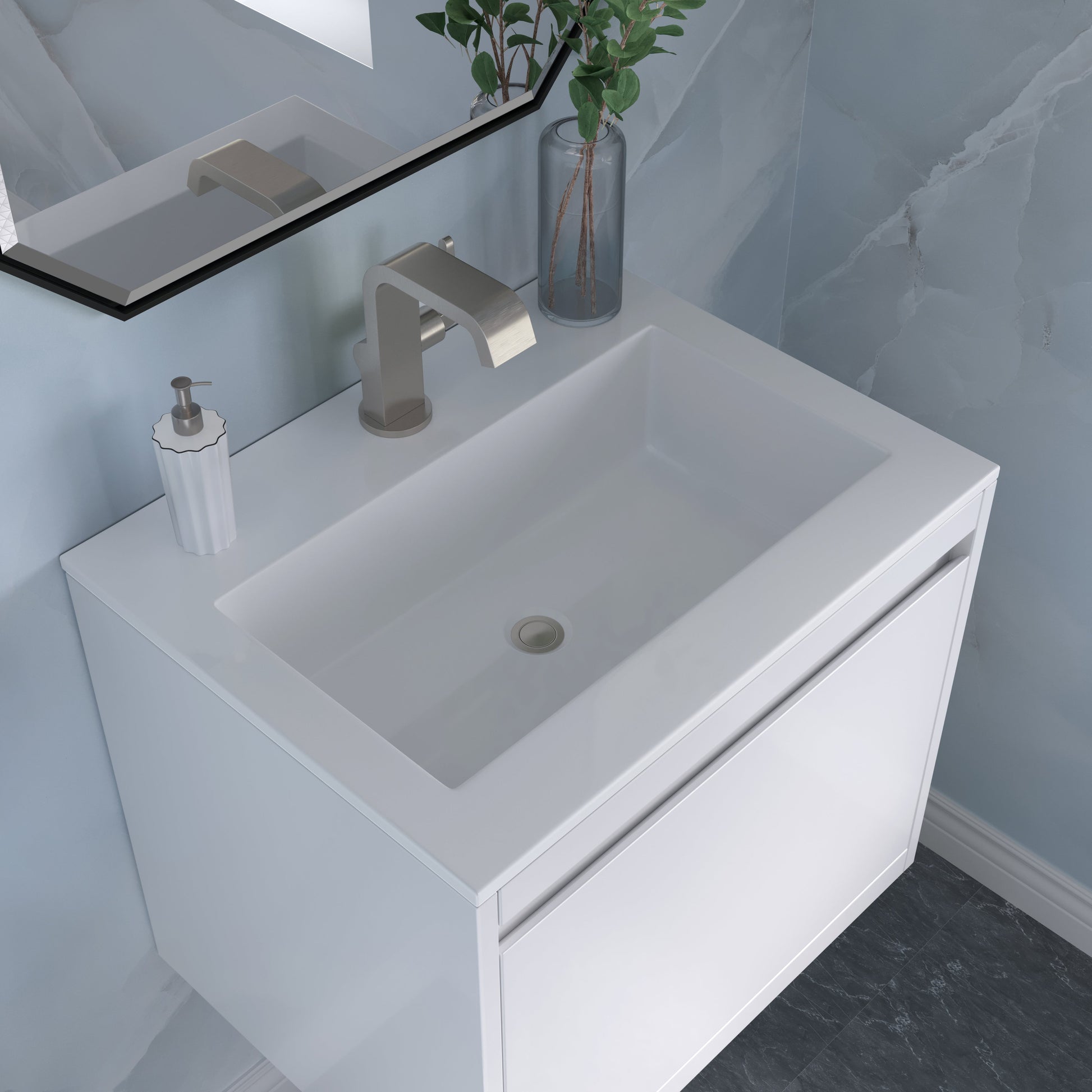 James Martin Vanities Mantova 23.6" Glossy White and Brushed Nickel Base Single Vanity With Glossy White Composite Stone Top