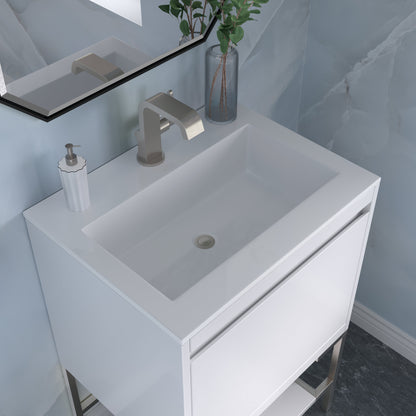 James Martin Vanities Mantova 23.6" Glossy White and Brushed Nickel Base Single Vanity With Glossy White Composite Stone Top