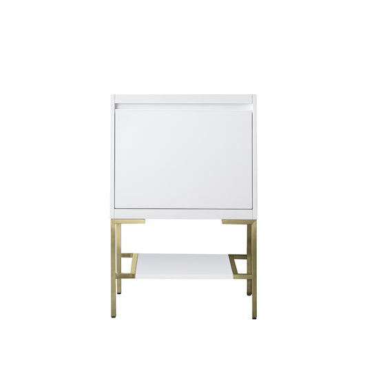 James Martin Vanities Mantova 23.6" Glossy White and Champagne Brass Base Single Vanity Cabinet