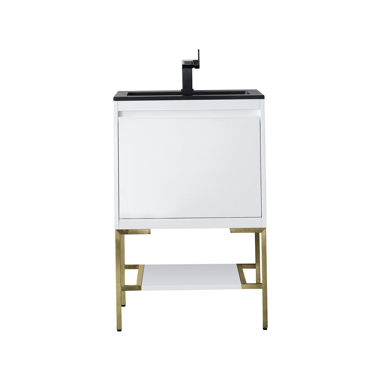 James Martin Vanities Mantova 23.6" Glossy White and Champagne Brass Base Single Vanity With Charcoal Black Composite Stone Top