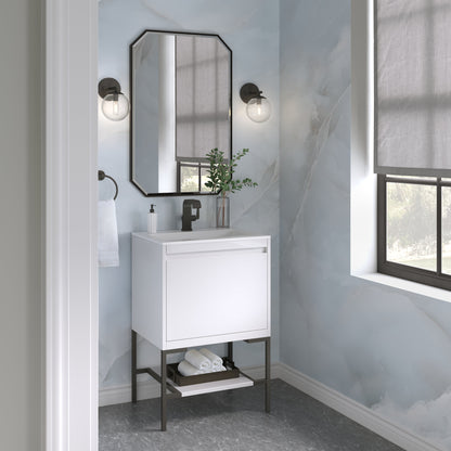 James Martin Vanities Mantova 23.6" Glossy White and Matte Black Base Single Vanity With Glossy White Composite Stone Top