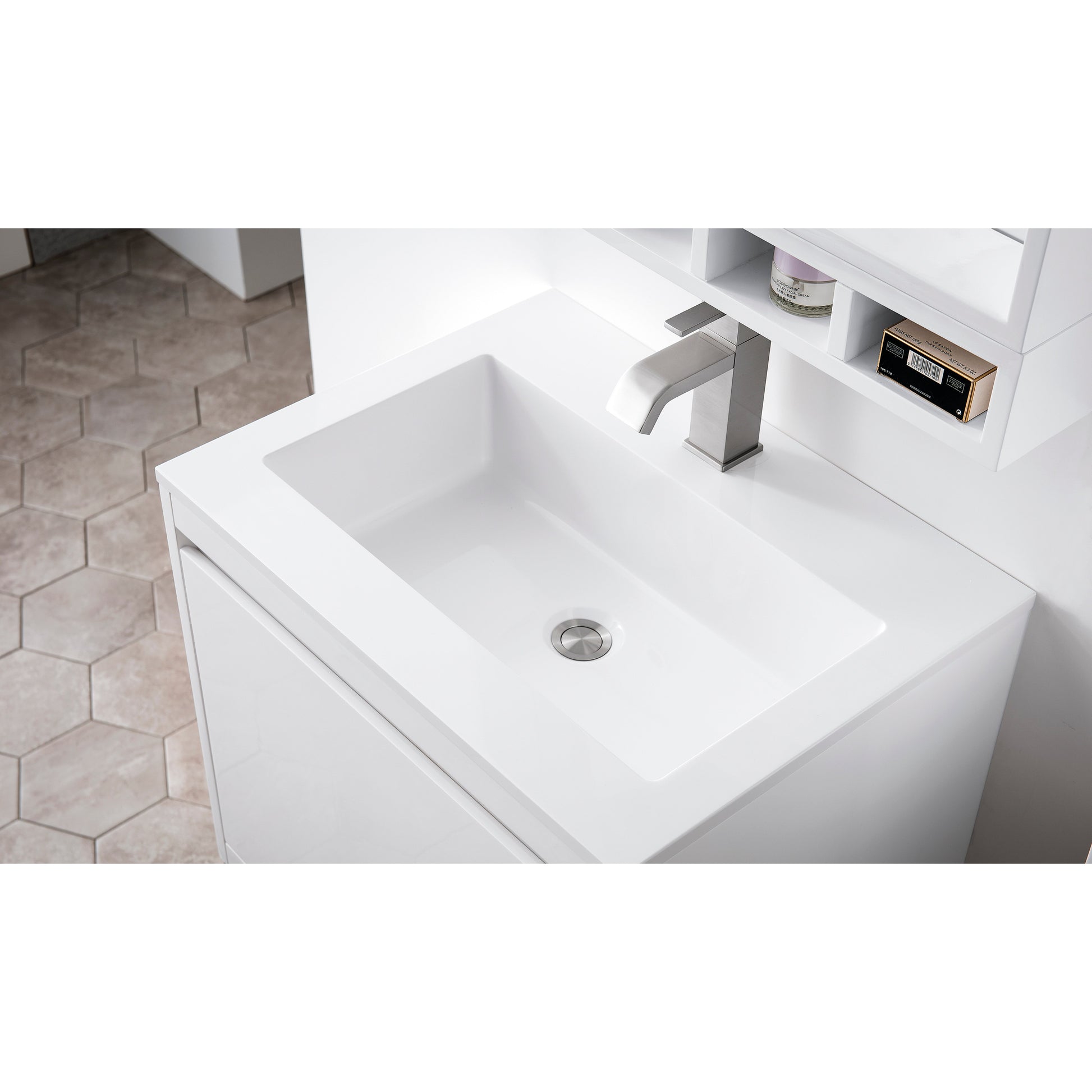 James Martin Vanities Mantova 23.6" Glossy White and Matte Black Base Single Vanity With Glossy White Composite Stone Top