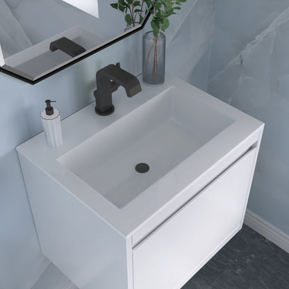 James Martin Vanities Mantova 23.6" Glossy White and Matte Black Base Single Vanity With Glossy White Composite Stone Top