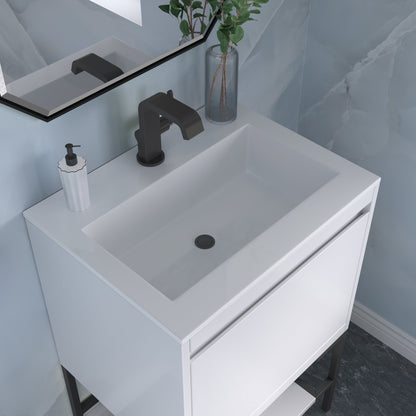 James Martin Vanities Mantova 23.6" Glossy White and Matte Black Base Single Vanity With Glossy White Composite Stone Top