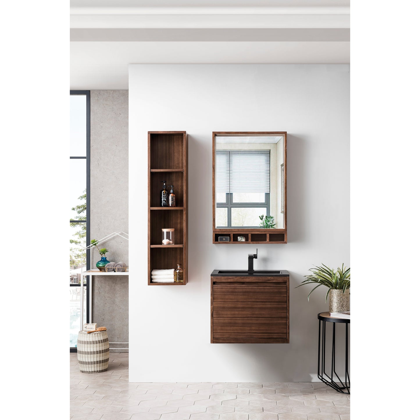 James Martin Vanities Mantova 23.6" Mid-Century Walnut Single Vanity With Charcoal Black Composite Stone Top