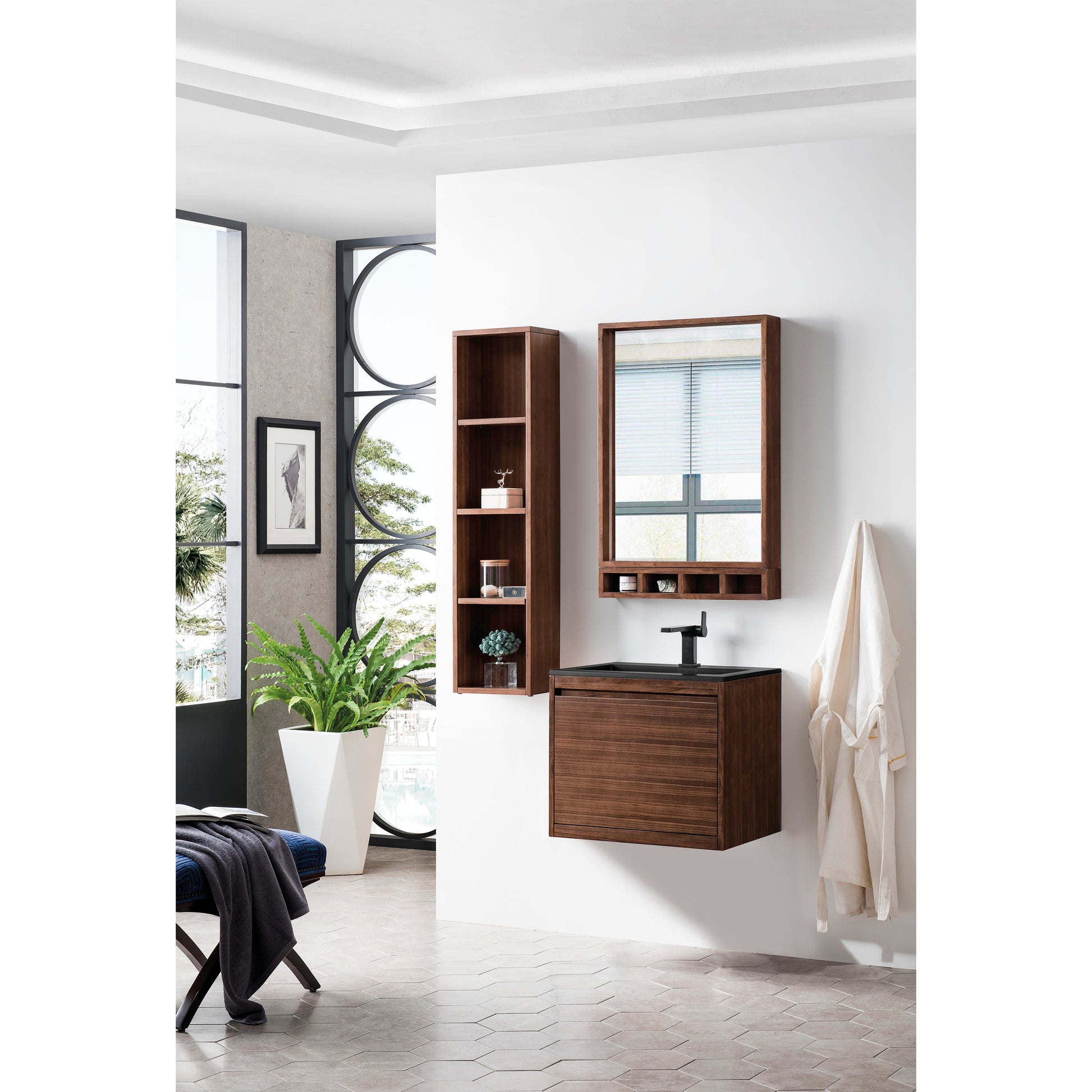 James Martin Vanities Mantova 23.6" Mid-Century Walnut Single Vanity With Charcoal Black Composite Stone Top