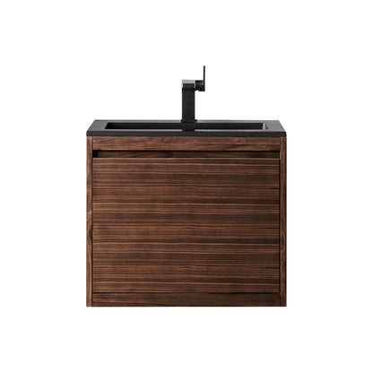 James Martin Vanities Mantova 23.6" Mid-Century Walnut Single Vanity With Charcoal Black Composite Stone Top