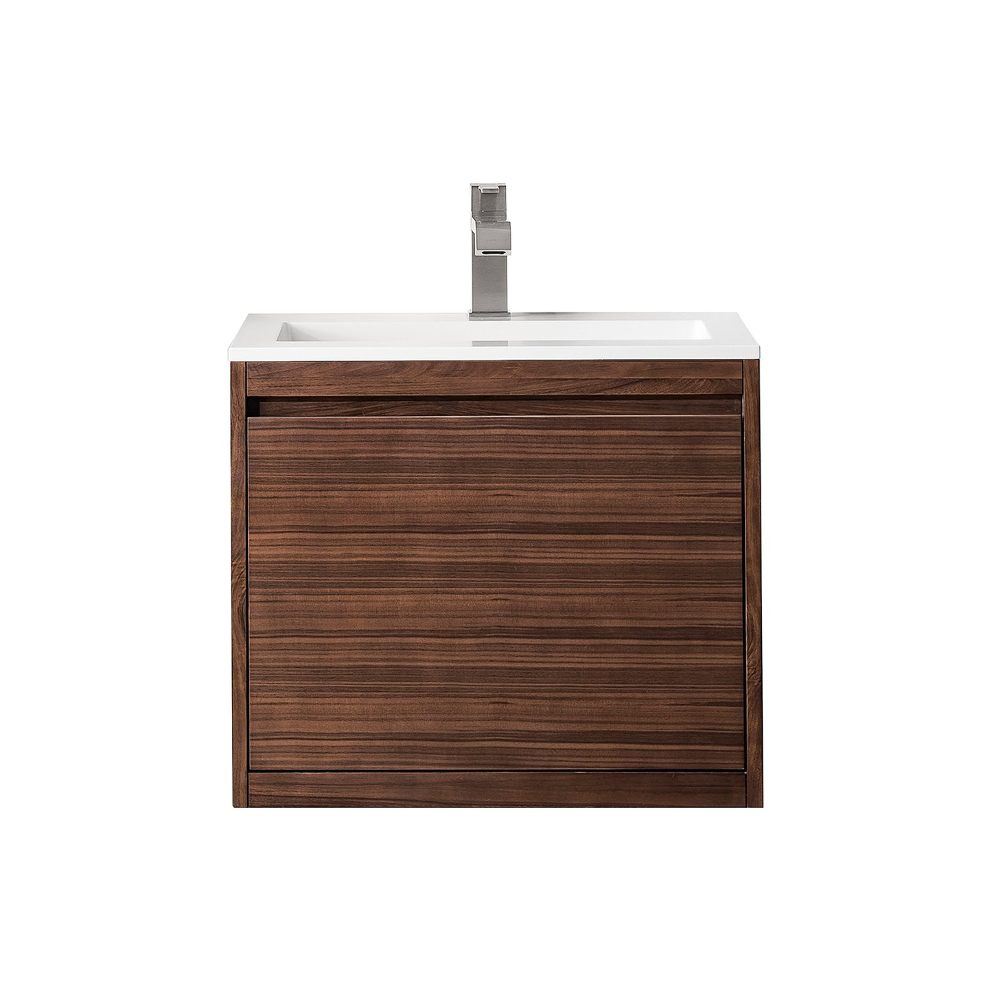 James Martin Vanities Mantova 23.6" Mid-Century Walnut Single Vanity With Glossy White Composite Stone Top